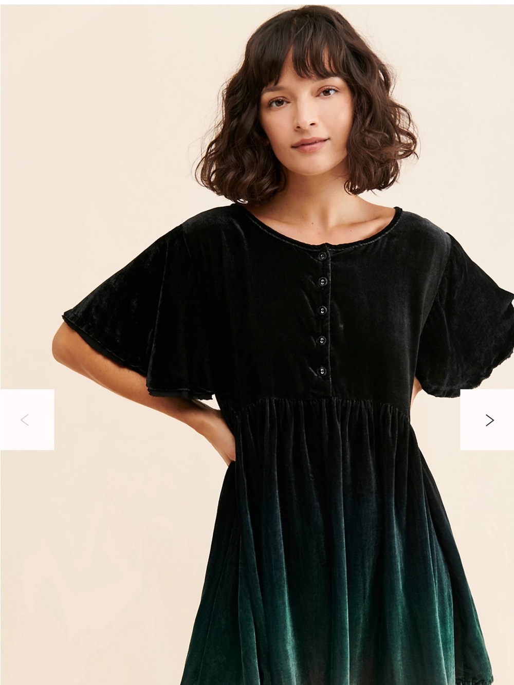 Free People Black to Teal Velvet Ombre Mini Dress size small